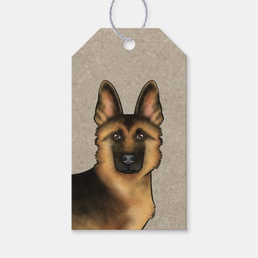 Zwart en bruin Duits herder hondenhoofd op beige Cadeaulabel (Voorkant)