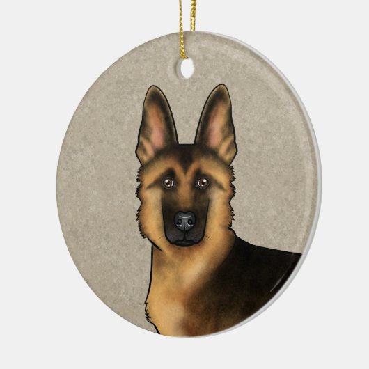 Zwart en bruin Duits herder hondenhoofd op beige Keramisch Ornament (Links)