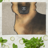 Zwart en bruin Duits Herder Hoofd en Naam Beige Theedoek (Gevouwen)