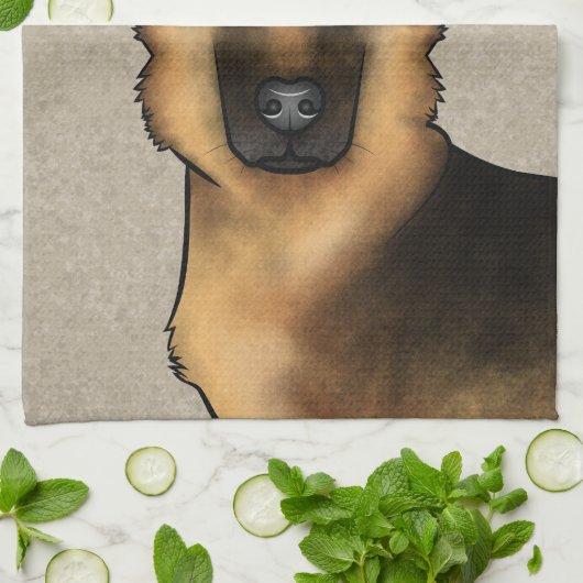 Zwart en bruin Duits Herder Hoofd en Naam Beige Theedoek (Gevouwen)