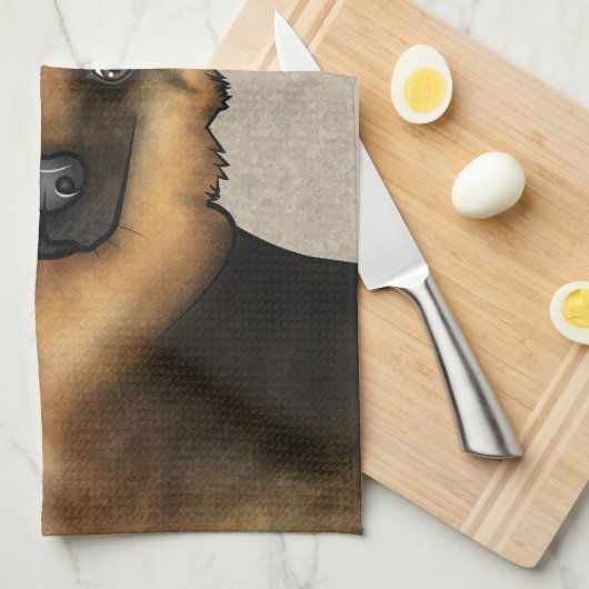 Zwart en bruin Duits Herder Hoofd en Naam Beige Theedoek (Quarter Fold)