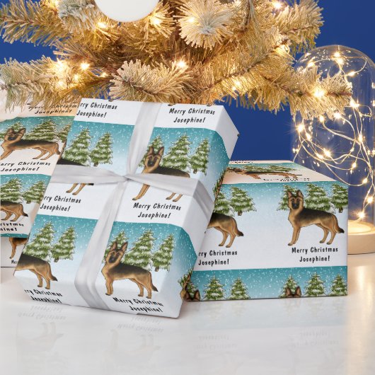 Zwart en bruin Duits herdershond Winterbos Cadeaupapier (Feestdagen)