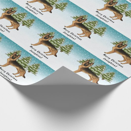 Zwart en bruin Duits herdershond Winterbos Cadeaupapier (Hoek)