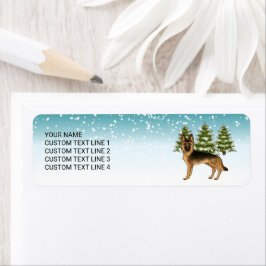 Zwart en bruin Duits herdershond Winterbos Etiket