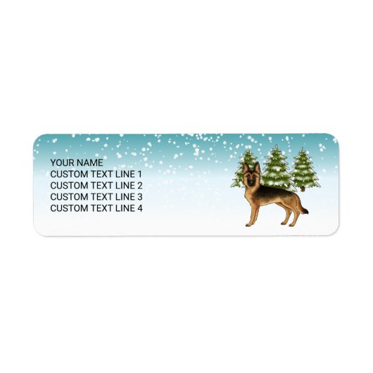 Zwart en bruin Duits herdershond Winterbos Etiket (Voorkant)