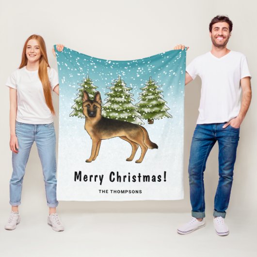 Zwart en bruin Duits herdershond Winterbos Fleece Deken (In situ)