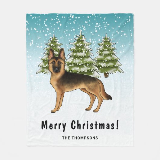 Zwart en bruin Duits herdershond Winterbos Fleece Deken (Voorkant)