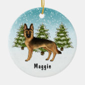 Zwart en bruin Duits herdershond Winterbos Keramisch Ornament (Voorkant)