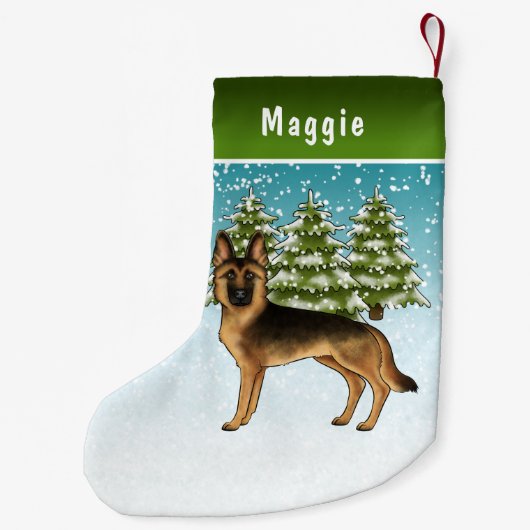 Zwart en bruin Duits herdershond Winterbos Kleine Kerstsok (Achterkant)