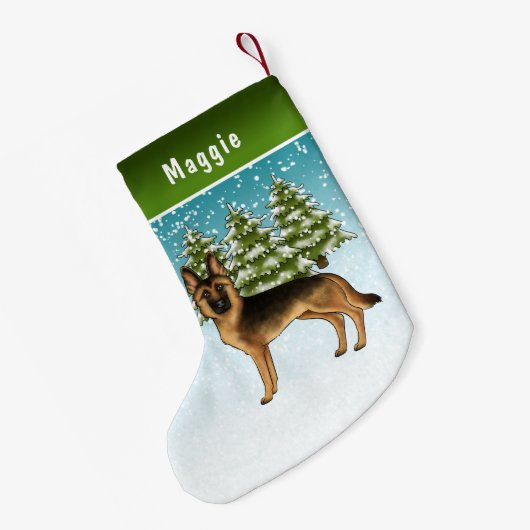 Zwart en bruin Duits herdershond Winterbos Kleine Kerstsok (Achterkant (Hangend))