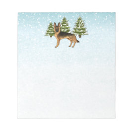 Zwart en bruin Duits herdershond Winterbos Notitieblok