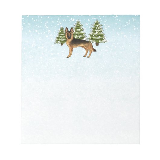 Zwart en bruin Duits herdershond Winterbos Notitieblok (Voorkant)