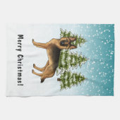 Zwart en bruin Duits herdershond Winterbos Theedoek (Horizontaal)