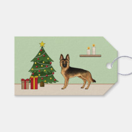 Zwart en bruin Duitse herder en een kerstboom Cadeaulabel