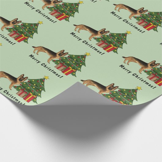 Zwart en bruin Duitse herder en een kerstboom Cadeaupapier (Hoek)