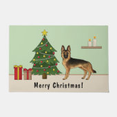 Zwart en bruin Duitse herder en een kerstboom Deurmat (Voorkant)