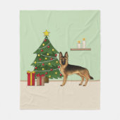 Zwart en bruin Duitse herder en een kerstboom Fleece Deken (Voorkant)