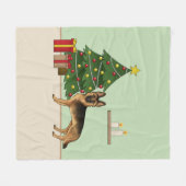 Zwart en bruin Duitse herder en een kerstboom Fleece Deken (Voorkant (Horizontaal))