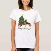 Zwart en bruin Duitse herder en een kerstboom T-shirt (Voorkant)