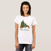 Zwart en bruin Duitse herder en een kerstboom T-shirt (Voorkant volledig)