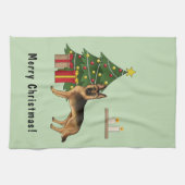 Zwart en bruin Duitse herder en een kerstboom Theedoek (Horizontaal)