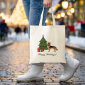 Zwart en bruin Duitse herder en een kerstboom Tote Bag