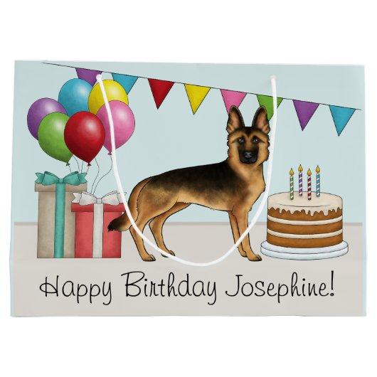 Zwart en bruin Duitse herder kleurrijke verjaardag Groot Cadeauzakje (Achterkant)