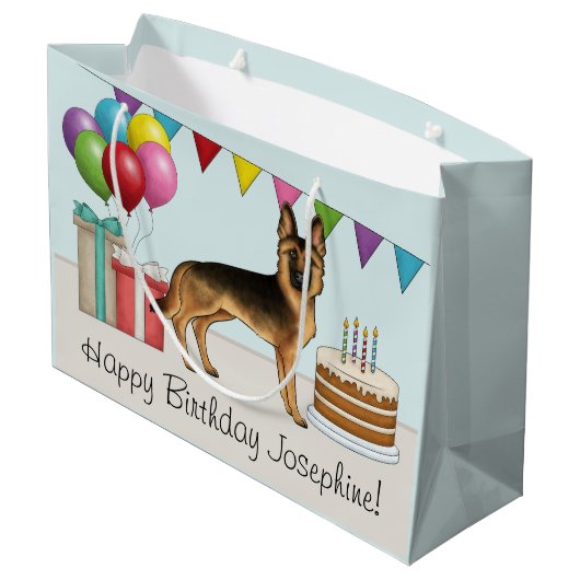 Zwart en bruin Duitse herder kleurrijke verjaardag Groot Cadeauzakje (Achterkant Gekanteld)