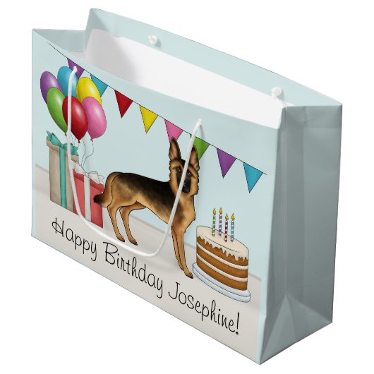 Zwart en bruin Duitse herder kleurrijke verjaardag Groot Cadeauzakje (Voorkant Gekanteld)