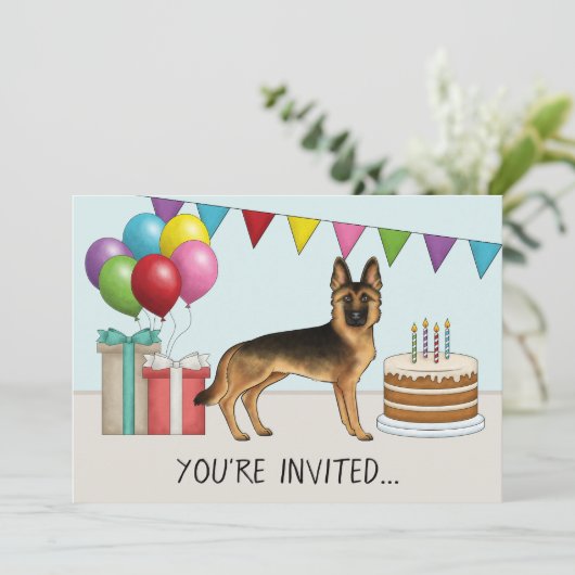 Zwart en bruin Duitse herder kleurrijke verjaardag Kaart (Staand voorkant)