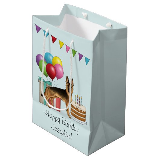 Zwart en bruin Duitse herder kleurrijke verjaardag Medium Cadeauzakje (Voorkant Gekanteld)
