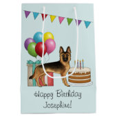 Zwart en bruin Duitse herder kleurrijke verjaardag Medium Cadeauzakje (Achterkant)
