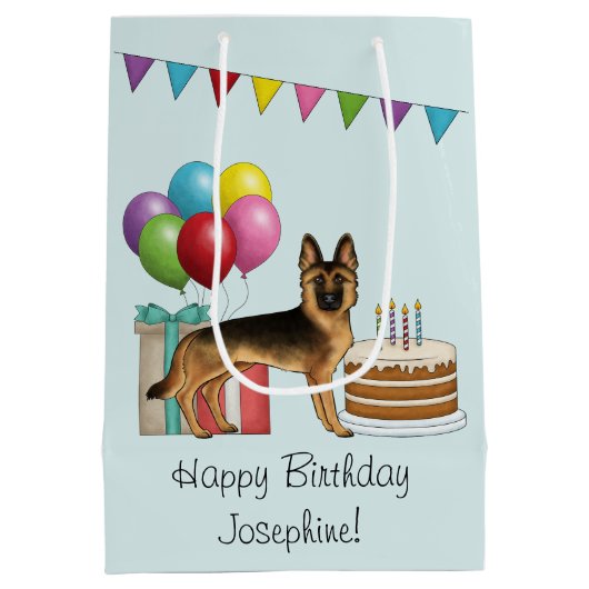 Zwart en bruin Duitse herder kleurrijke verjaardag Medium Cadeauzakje (Achterkant)