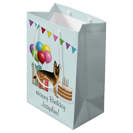 Zwart en bruin Duitse herder kleurrijke verjaardag Medium Cadeauzakje (Achterkant Gekanteld)