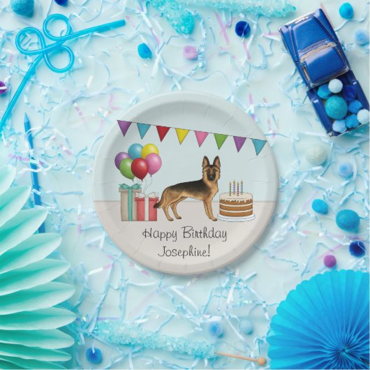 Zwart en bruin Duitse herder kleurrijke verjaardag Papieren Bordje (Feest)