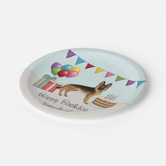 Zwart en bruin Duitse herder kleurrijke verjaardag Papieren Bordje (Gekanteld)