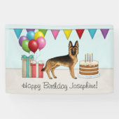 Zwart en bruin Duitse herder kleurrijke verjaardag Spandoek (Horizontaal)