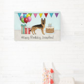 Zwart en bruin Duitse herder kleurrijke verjaardag Spandoek (Insitu)