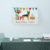 Zwart en bruin Duitse herder kleurrijke verjaardag Spandoek (Beurs)