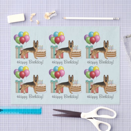 Zwart en bruin Duitse herder kleurrijke verjaardag Tissuepapier (Craft)