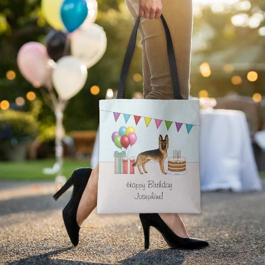 Zwart en bruin Duitse herder kleurrijke verjaardag Tote Bag