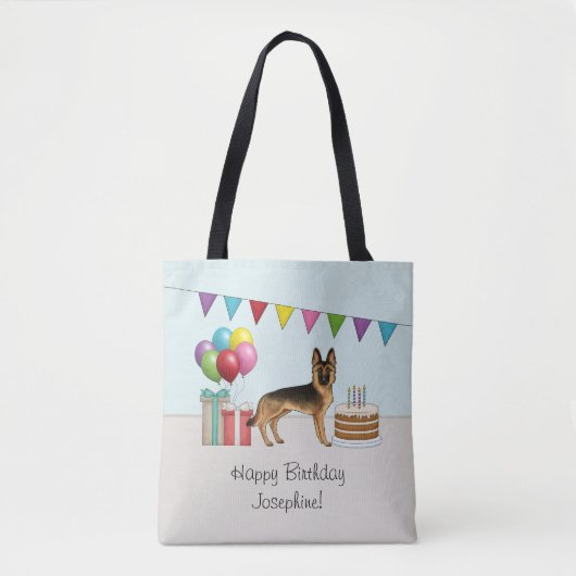 Zwart en bruin Duitse herder kleurrijke verjaardag Tote Bag (Voorkant)