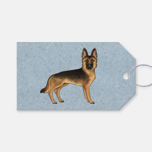 Zwart en bruin Duitse herder Schattige Dog op Blau Cadeaulabel (Voorkant (Horizontaal))