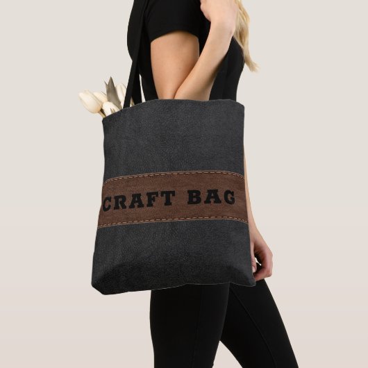 Zwart en bruin faux leer gestikt effect tote bag (Dichtbij)