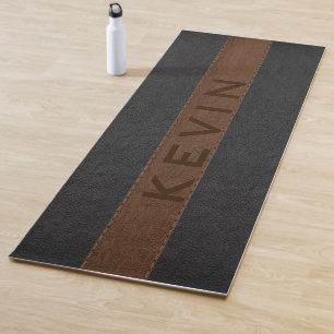 Zwart en bruin gebundelde leren strepen yogamat