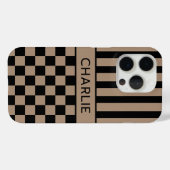 Zwart en bruin geruit gestreept gepersonaliseerd Case-Mate iPhone case (Achterkant (horizontaal))