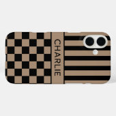 Zwart en bruin geruit gestreept gepersonaliseerd Case-Mate iPhone case (Achterkant (horizontaal))