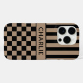 Zwart en bruin geruit gestreept gepersonaliseerd Case-Mate iPhone case (Achterkant (horizontaal))
