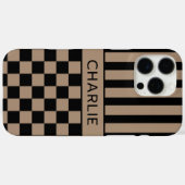 Zwart en bruin geruit gestreept gepersonaliseerd Case-Mate iPhone case (Achterkant (horizontaal))
