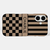 Zwart en bruin geruit gestreept gepersonaliseerd Case-Mate iPhone case (Achterkant (horizontaal))